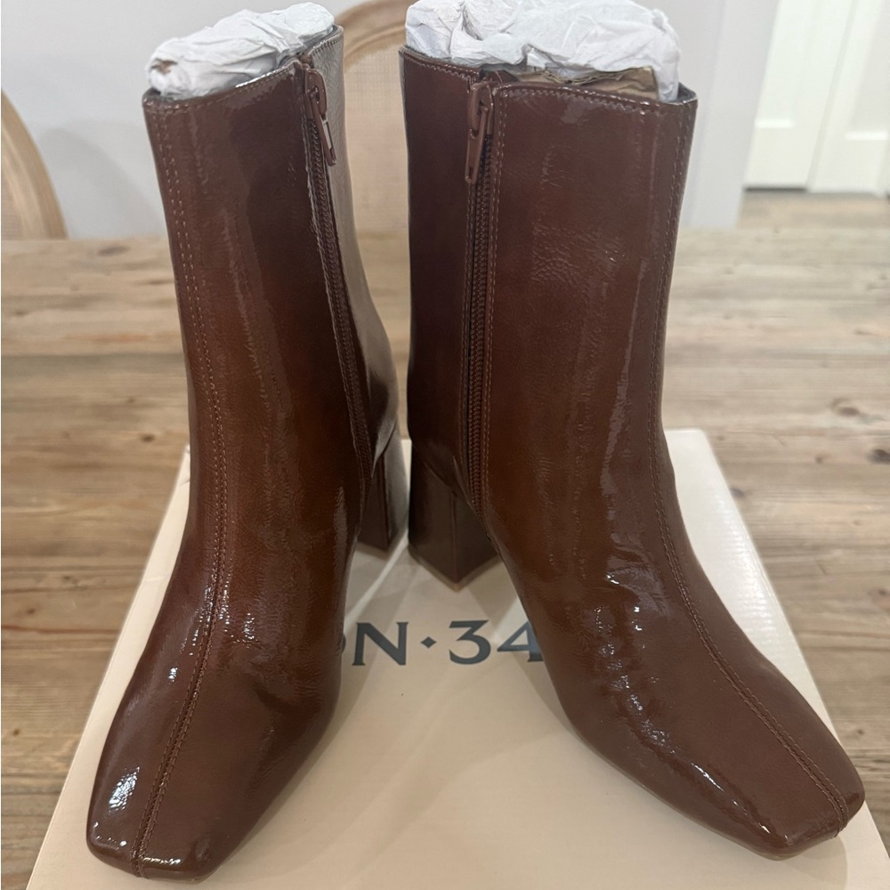 On 34th Margoe Square Toe Booties, Cognac, Size 5M, New in Box